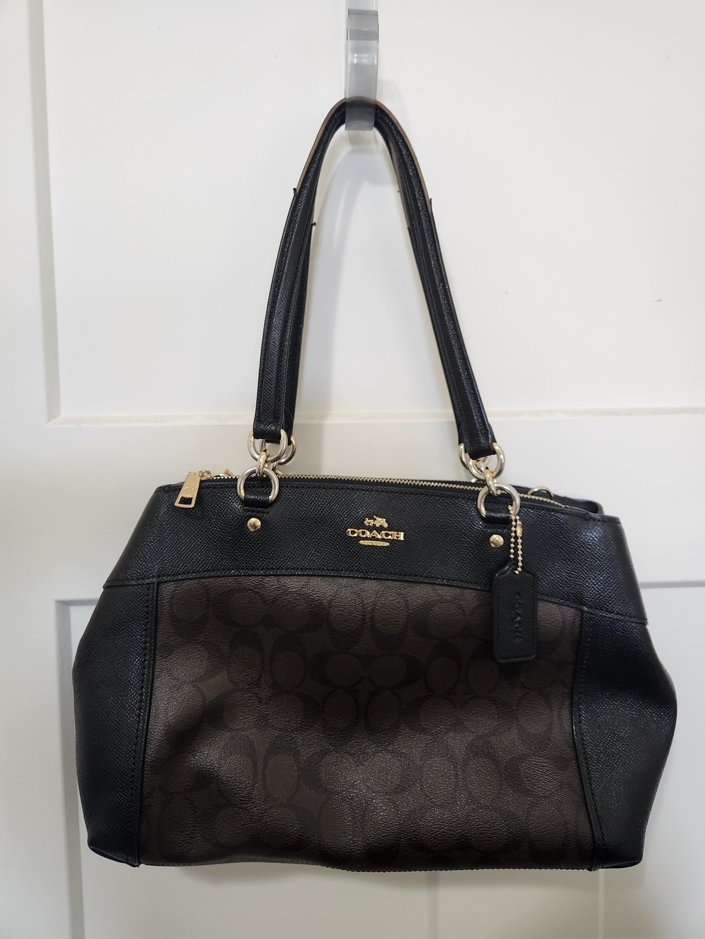COACH Brooke Carryall Signature Canvas and Leather Tote Bag in Brown/Black